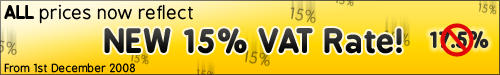 New 15% VAT rate now applies to all product on the website!