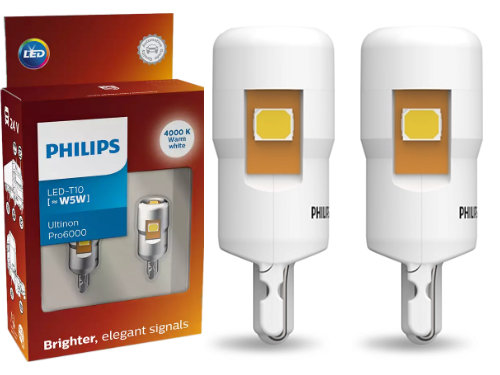 Philips Ultinon Pro6000 Amber LED W5W 501 (Twin) Car Bulbs