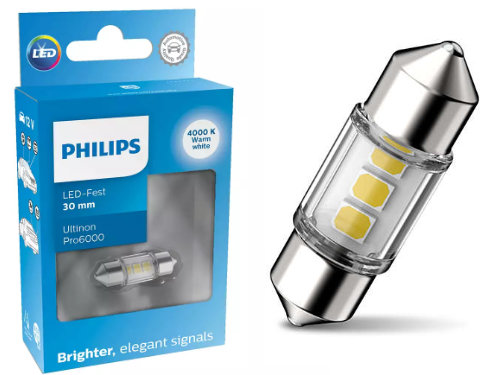 30mm Festoon Philips Ultinon Pro6000 LED Bulbs (Pair) | Brighter & Whiter