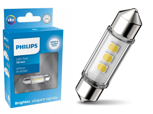 38mm Festoon White Philips Ultinon Pro6000 LED Bulbs (Pair