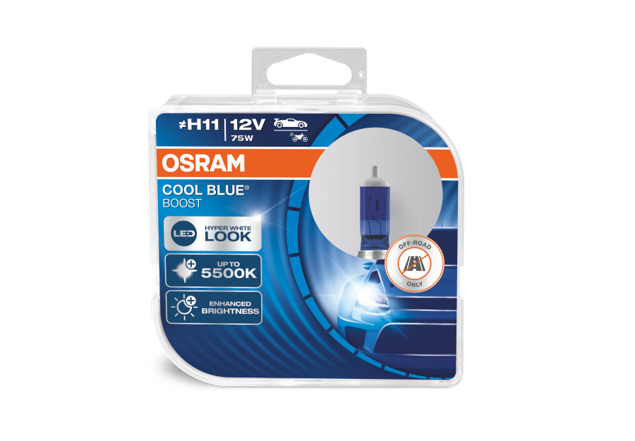 H11 OSRAM Cool Blue Boost 12V 75W Halogen Bulbs - 62211CBB-HCB