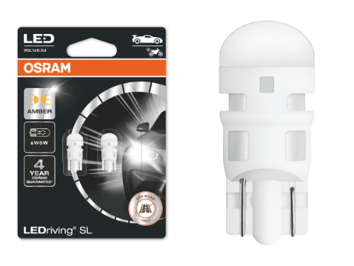 Ring 12v W5W 501 Amber Filament-style LED Wedge Bulb - Twin Pack