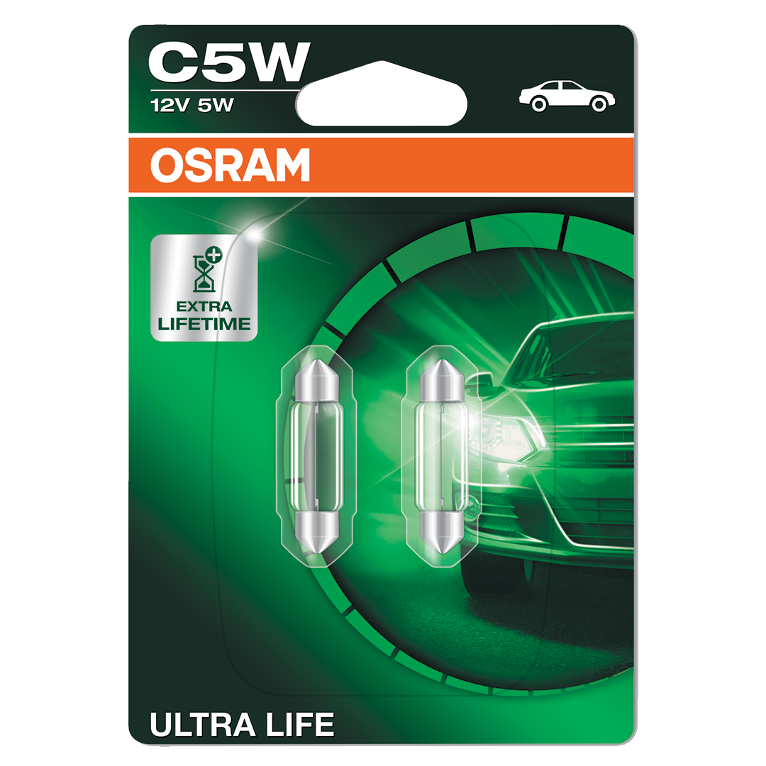 239 OSRAM Ultra Life 12V 5W C5W 38mm Number Plate & Interior Festoon Bulbs  (Pair)