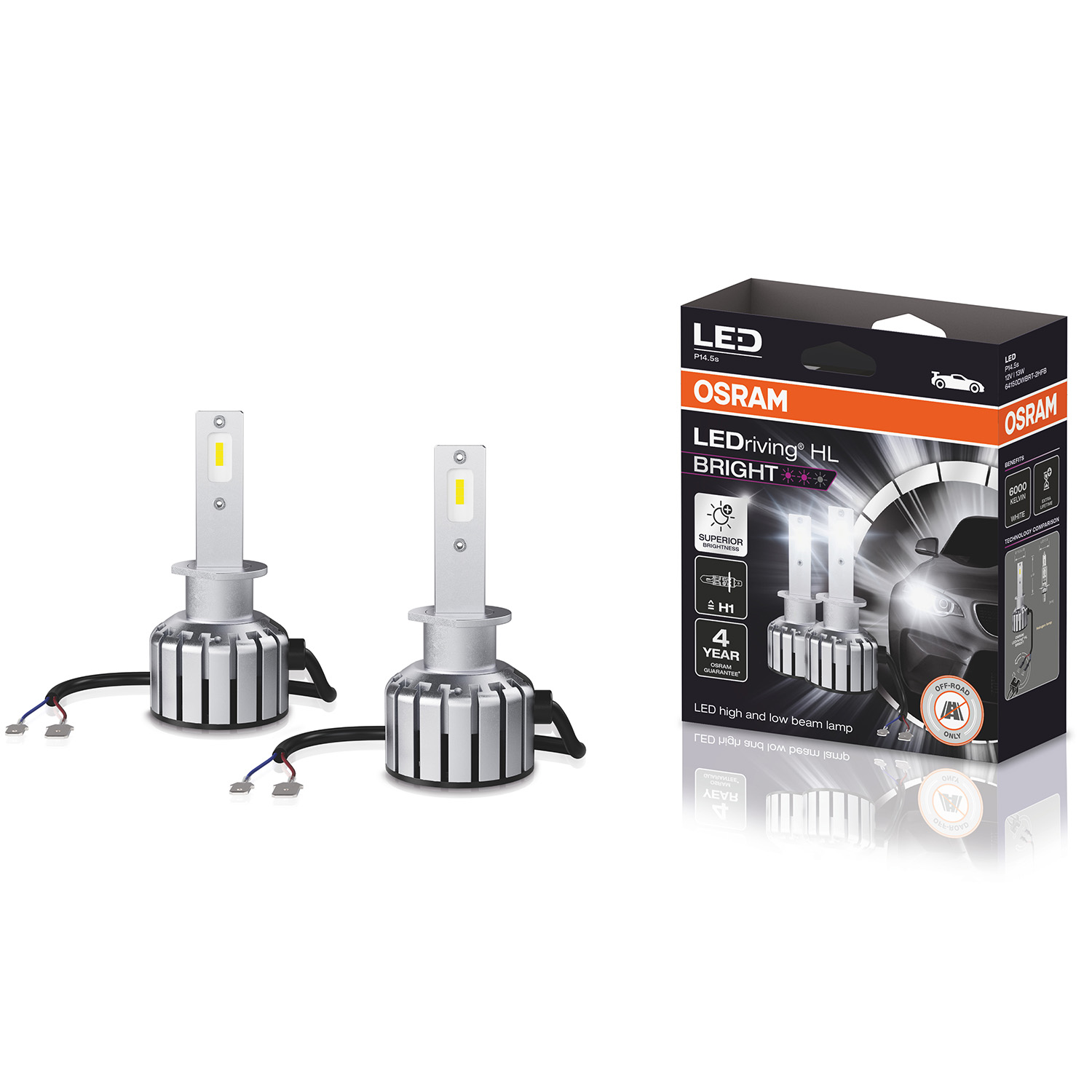 H1 Osram LEDriving HL BRIGHT +300% 12V LED Headlights