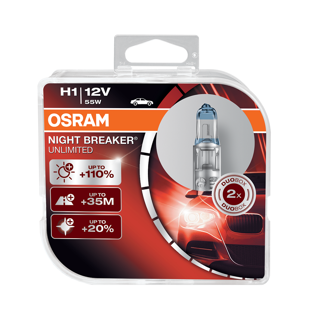 2x H1 448 OSRAM Night Breaker UNLIMITED +110% DuoBox Bulbs Lamps for HIGH  BEAM 