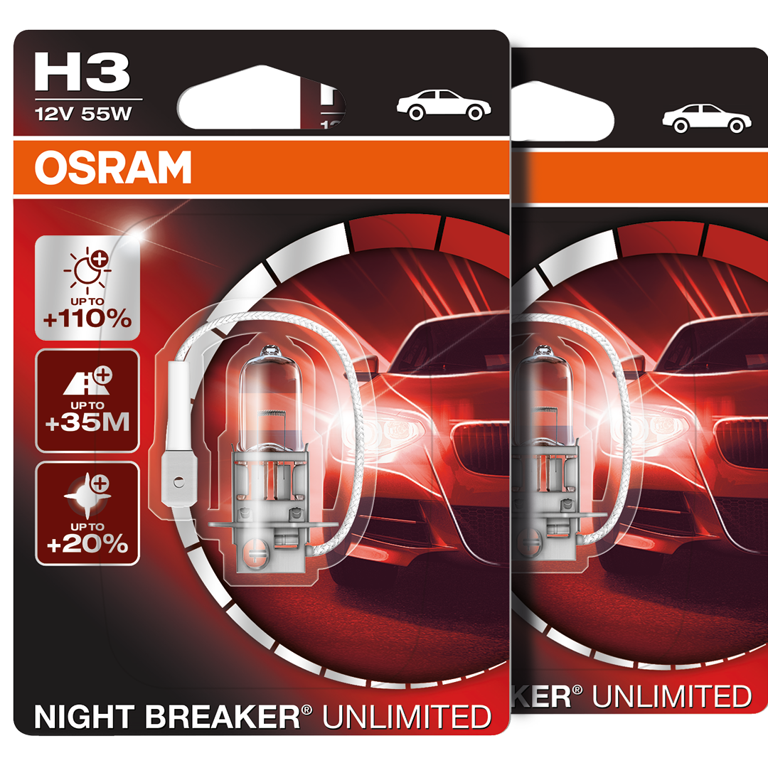 H3 OSRAM Night Breaker Unlimited +110% Upgrade Xenon Headlight Bulbs (Pair)