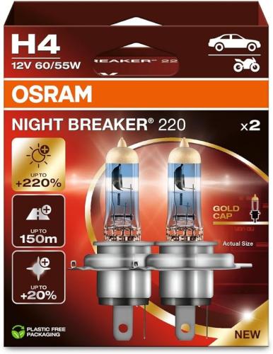 H4 OSRAM Night Breaker 220% Headlight Bulbs 12V 60/55W 64193NB220