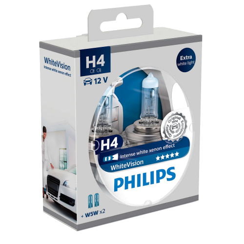 H4 Philips White Vision Headlight Bulbs (Pair)