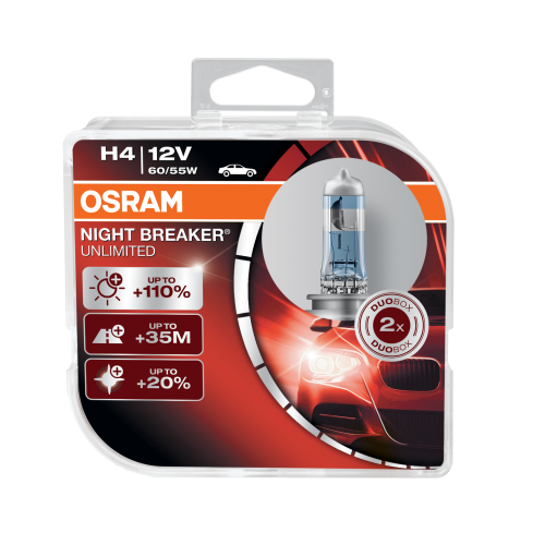 H4 OSRAM Night Breaker Unlimited +110% Upgrade Xenon Headlight Bulbs (Pair)