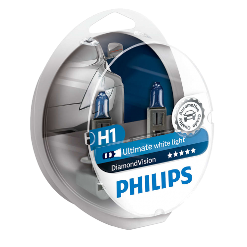 H1 Philips Diamond Vision 12V 55W 448 Halogen Bulbs (Pair)