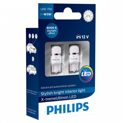 501 Philips X-treme Vision LED 12V W5W T10 Wedge Bulbs (Pair)