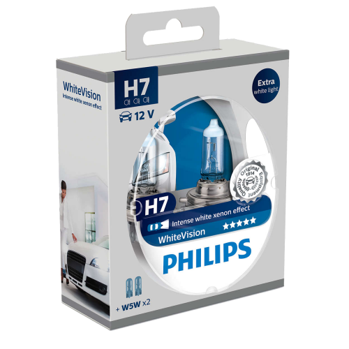 H7 Philips White Vision 12V 55W 477 Halogen Bulbs (Pair)