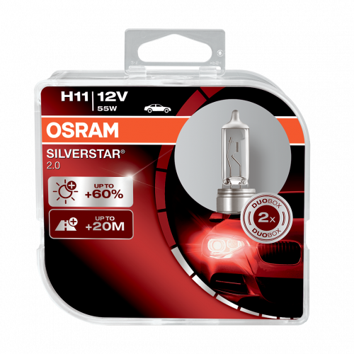 H11 OSRAM Silverstar 2.0 12V 55W Halogen Bulbs (Pair)