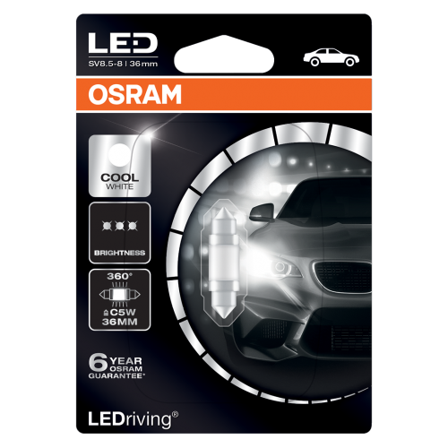 239 Osram Long Life LED Retrofit Cool White 12V C5W 36mm Festoon Bulb
