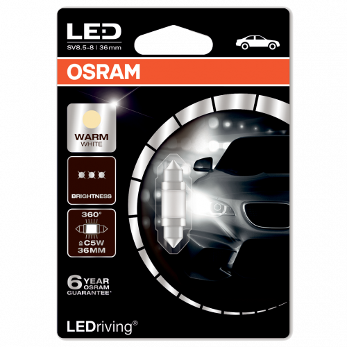 239 Osram Long Life LED Retrofit Warm White 12V C5W 36mm Festoon Bulb