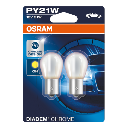 581 Osram Diadem Chrome Amber 12V 21W PY21W Indicator Bayonet Bulbs (Pair)