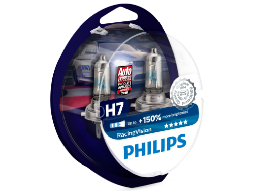 H7 Philips Racing Vision +150% 12V 55W 477 Halogen Bulbs (Pair)