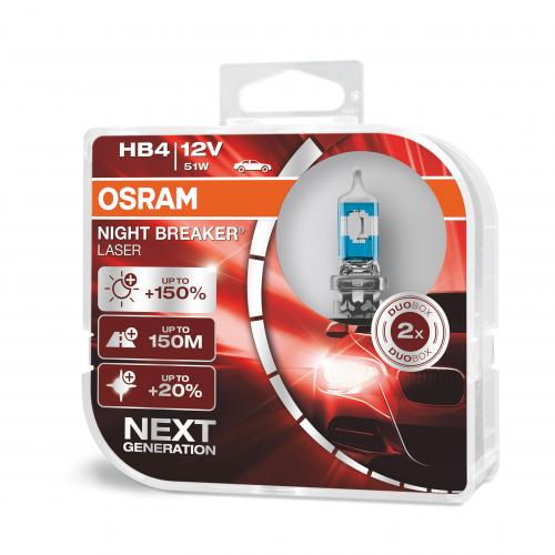 HB4/9006 OSRAM Night Breaker Laser 150% Next Generation 12V 51W (Pair) - Open Packagaing
