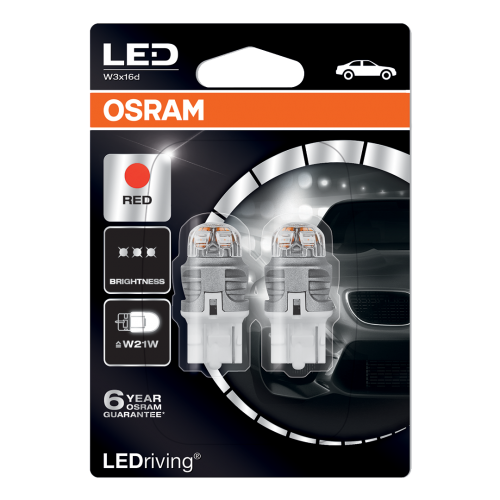 582 Osram Long Life LED Retrofit Red 12V 7440 W21W Wedge Bulb