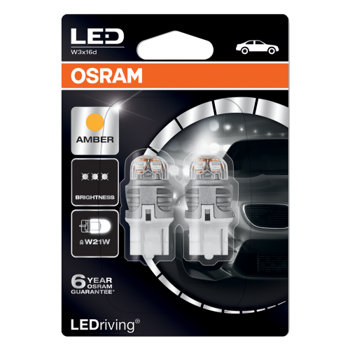 582 Osram Long Life LED Retrofit Amber 12V 7440 W21W Wedge Bulb