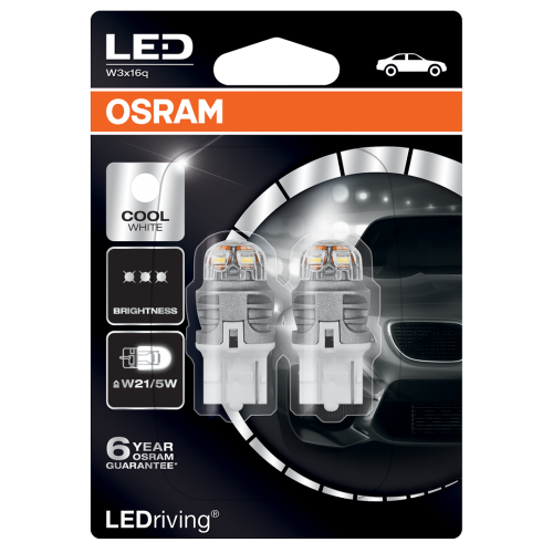 580 Osram Long Life LED Retrofit White 12V 7443 W21/5W Wedge Bulb