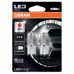 580 Osram Long Life LED Retrofit Red 12V 7443 W21/5W Wedge Bulb