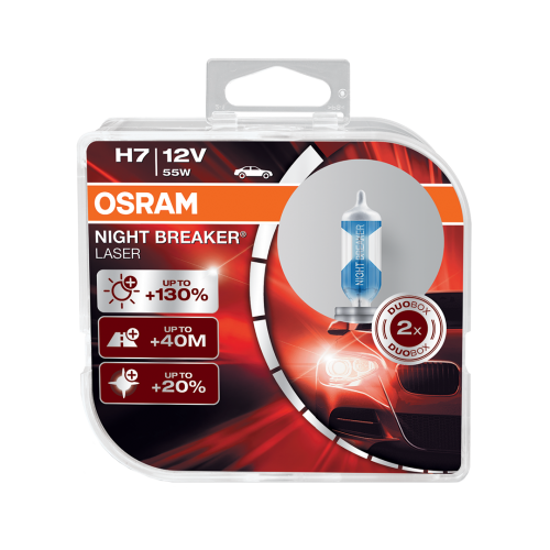 H7 OSRAM Night Breaker Laser +130% 12V 55W 477 Halogen Bulbs (Pair)