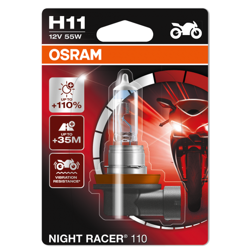 H11 OSRAM Motorbike Night Racer 110 12V 55W Halogen Bulb