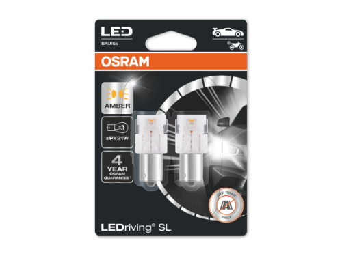 581 OSRAM LEDriving SL Range (PY21W) LED Indicator Bulbs (Amber) - Pair Open Packaging