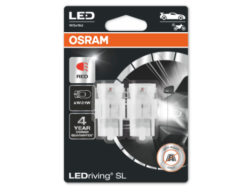 582 OSRAM LEDriving SL Range (W21W) LED Upgrade Bulbs (Red) - Pair -Open Packaging