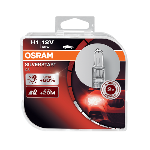 H1 OSRAM Silverstar 2.0 12V 55W 448 Halogen Bulbs (Pair)