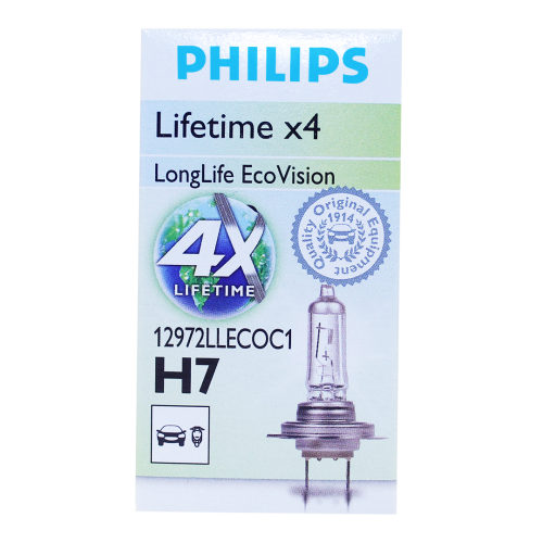 H7 Philips Lifetime EcoVision Bulbs 4X longer life