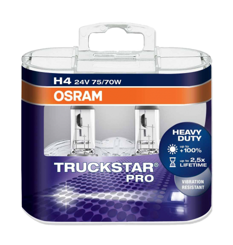 H4 OSRAM Truckstar Pro +100% 24V 75/70W Headlight Bulbs (Pair)
