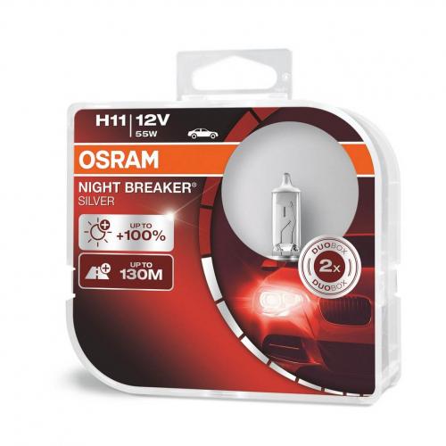 H11 OSRAM Night Breaker Silver Bulbs +100% 12V 55W (Pair)