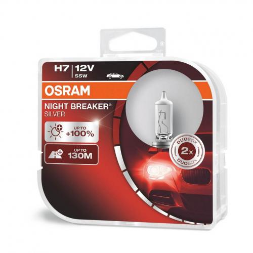 H7 OSRAM Night Breaker Silver Bulbs +100% 12V 55W (Pair)-Open Packaging