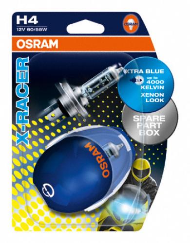 H4 OSRAM X-Racer Xtra Blue Motorbike 12V 60/55W Halogen Bulbs (Pair)