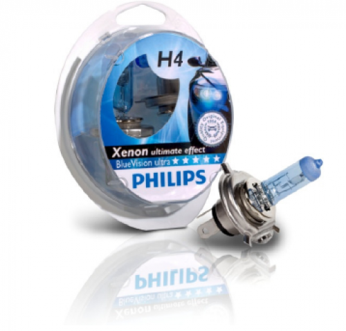 H4 Philips Blue Vision Ultra Upgrade 12v 60/55w P43t Halogen Headlight (pair)
